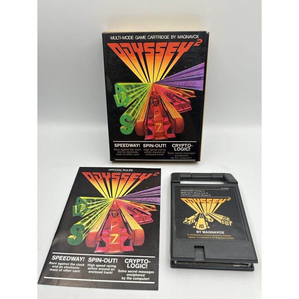 Speedway/Spin Out/CryptoLogic - Magnavox Odyssey 2 Sharp w/Box & Manual Complete